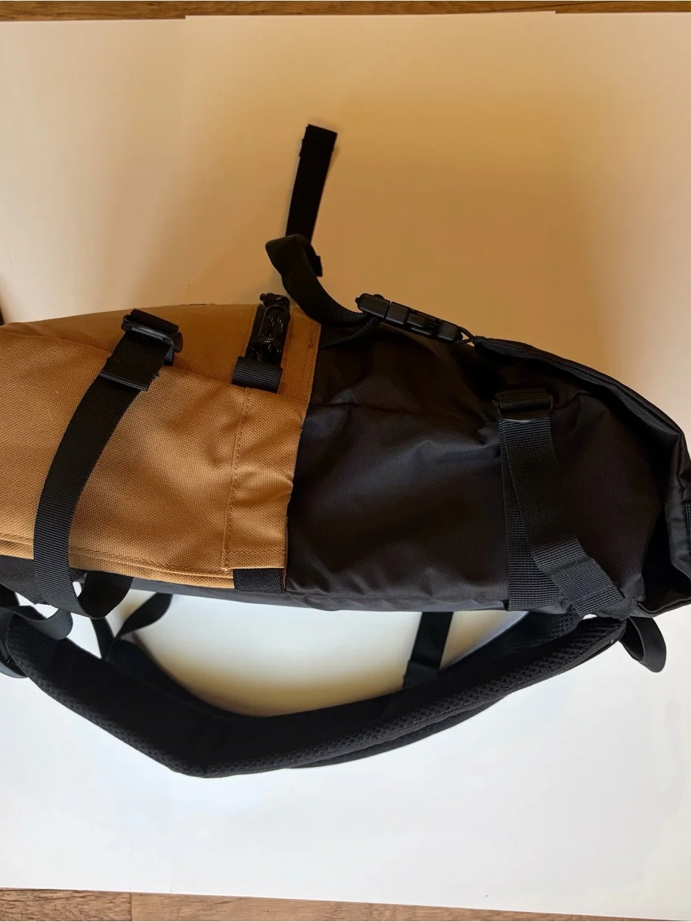 Topo Designs Black and Tan Two-Tone Roll-Top Backpack